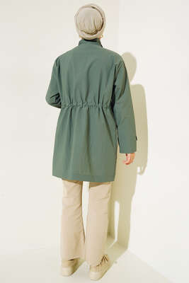 Göğüs Cepli Dik Yaka Yağmurluk Pers Yeşil - Thumbnail