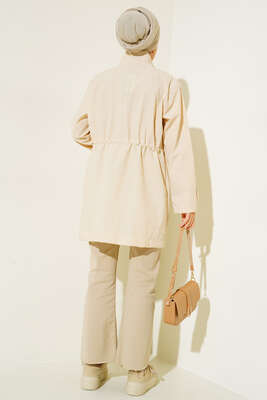 Göğüs Cepli Dik Yaka Yağmurluk Bej - Thumbnail