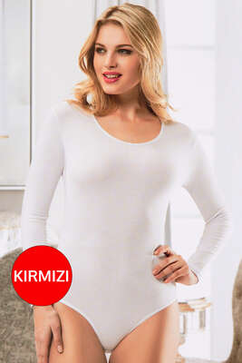 Pazarium - Uzun Kol Açık Yaka Kopçalı Body Kırmızı