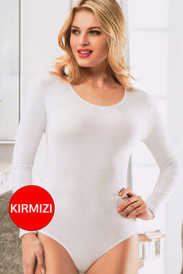 Uzun Kol Açık Yaka Kopçalı Body Kırmızı - Thumbnail