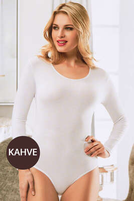 Uzun Kol Açık Yaka Kopçalı Body Kahve - Thumbnail