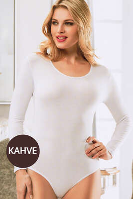 Uzun Kol Açık Yaka Kopçalı Body Kahve - Thumbnail