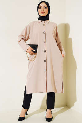 Çıtçıt Düğmeli Ayrobin Tunik Bej - Thumbnail