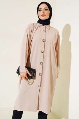 Çıtçıt Düğmeli Ayrobin Tunik Bej - Thumbnail