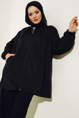 Cepli Fermuarlı Hırka Siyah - Thumbnail