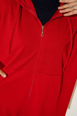 Cepli Fermuarlı Hırka Kırmızı - Thumbnail