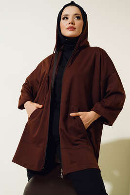 Cepli Fermuarlı Hırka Kahve - Thumbnail