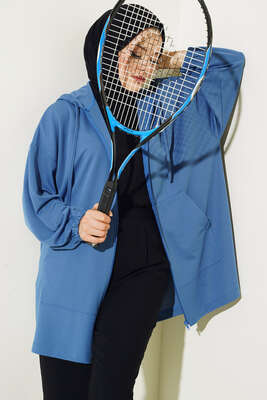 Cepli Fermuarlı Hırka İndigo - Thumbnail