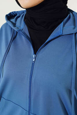 Cepli Fermuarlı Hırka İndigo - Thumbnail