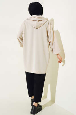 Cepli Fermuarlı Hırka Bej - Thumbnail