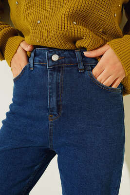 Boru Paça Sökük Jean Pantolon Kot - Thumbnail