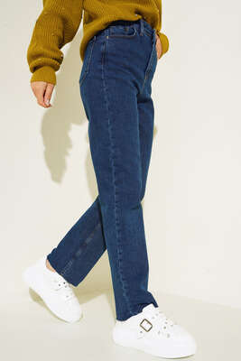 Boru Paça Sökük Jean Pantolon Kot - Thumbnail