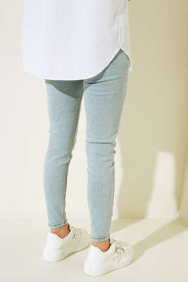 Yüksek Bel Dar Paça Pantalon Kar açık - Thumbnail