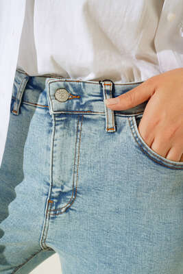 Yüksek Bel Dar Paça Pantalon Kar açık - Thumbnail