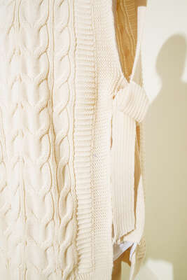 Yandan Kuşak Bağlamalı Süveter Bej - Thumbnail