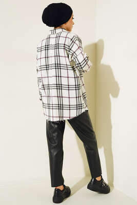 Kolları Halka Detaylı Ekose Gömlek Mor - Thumbnail