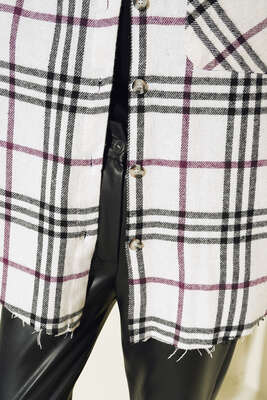 Kolları Halka Detaylı Ekose Gömlek Mor - Thumbnail