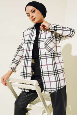 Kolları Halka Detaylı Ekose Gömlek Mor - Thumbnail