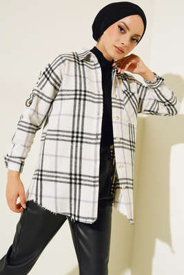 Kolları Halka Detaylı Ekose Gömlek Lila - Thumbnail