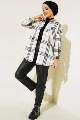 Kolları Halka Detaylı Ekose Gömlek Lila - Thumbnail