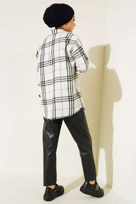 Kolları Halka Detaylı Ekose Gömlek Lila - Thumbnail