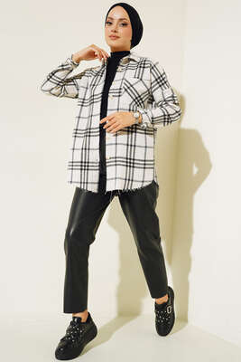 Kolları Halka Detaylı Ekose Gömlek Lacivert - Thumbnail