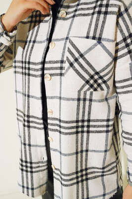 Kolları Halka Detaylı Ekose Gömlek Lacivert - Thumbnail