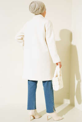 Oversize Kaşe Kaban Krem - Thumbnail