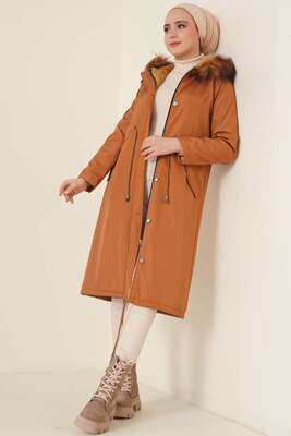 Kapüşonu Kürklü Bakır Kaban - Thumbnail