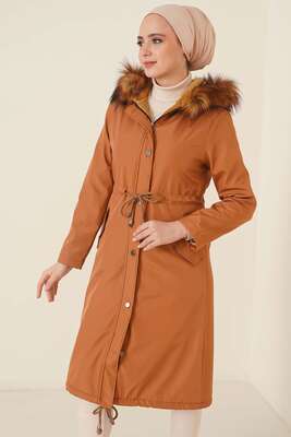 Kapüşonu Kürklü Bakır Kaban - Thumbnail