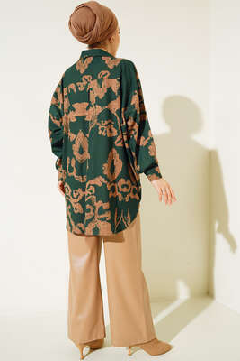 Baskılı Örme Gömlek Zümrüt Yeşil - Thumbnail