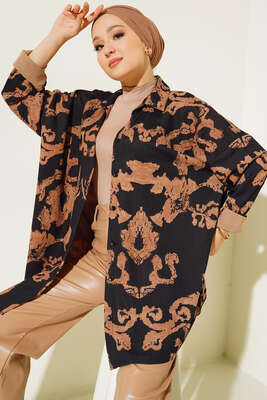Baskılı Örme Gömlek Siyah - Thumbnail