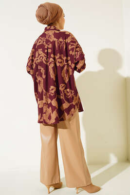 Baskılı Örme Gömlek Mürdüm - Thumbnail