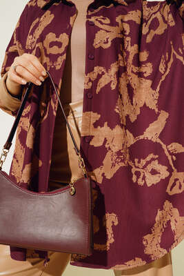 Baskılı Örme Gömlek Mürdüm - Thumbnail