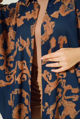 Baskılı Örme Gömlek İndigo - Thumbnail