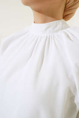 Hakim Yaka Büzgülü Tunik Beyaz - Thumbnail