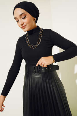 Fitilli Uzun Kol Body Siyah - Thumbnail