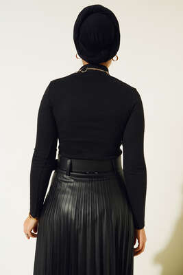 Fitilli Uzun Kol Body Siyah - Thumbnail