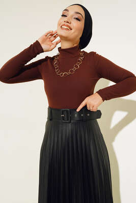 Fitilli Uzun Kol Body Kahve - Thumbnail