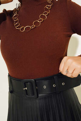 Fitilli Uzun Kol Body Kahve - Thumbnail