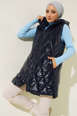 Parlak Şişme Yelek Lacivert - Thumbnail