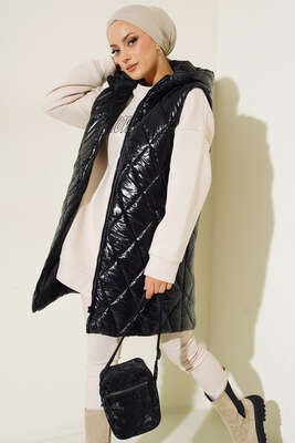 Parlak Şişme Yelek Siyah - Thumbnail