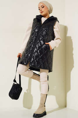 Parlak Şişme Yelek Siyah - Thumbnail