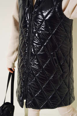 Parlak Şişme Yelek Siyah - Thumbnail