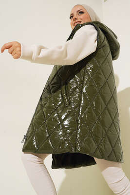 Parlak Şişme Yelek Haki - Thumbnail