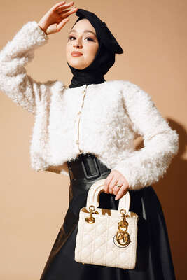 Teddy Düğmeli Hırka Bej - Thumbnail