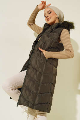 Pazarium - Cebi Fermuarlı Şişme Yelek Haki