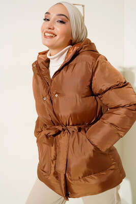 Beli Bağlamalı Şişme Mont Taba - Thumbnail