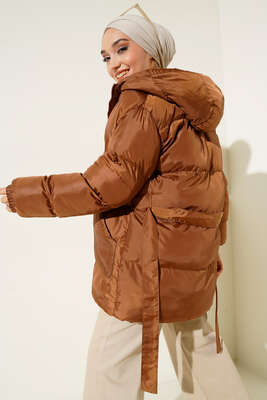 Beli Bağlamalı Şişme Mont Taba - Thumbnail