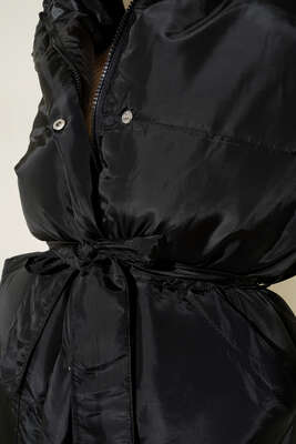 Beli Bağlamalı Şişme Mont Siyah - Thumbnail